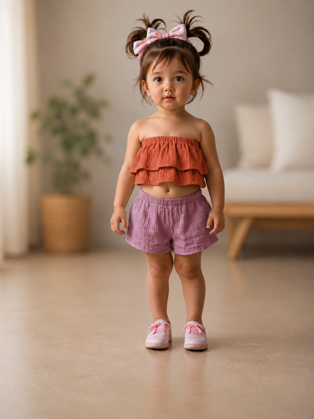 XDM-Girls Challis Tube Ruffle Terno Set