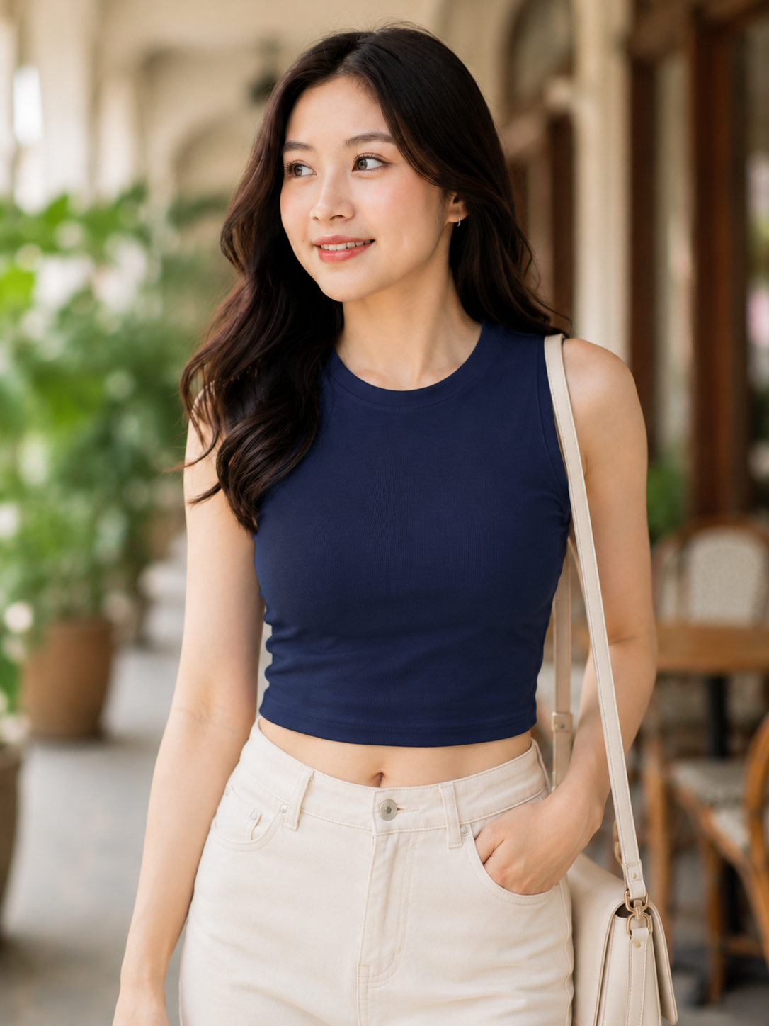 XDM-Premium Cotton Spandex Sleeveless Crop Top for Women
