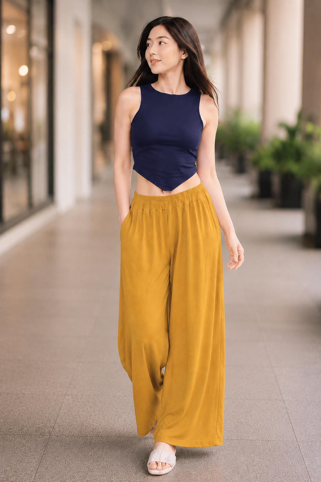 XDM-Chic Comfort  Crop Top & Flowy Wide-Leg Pants Terno Set