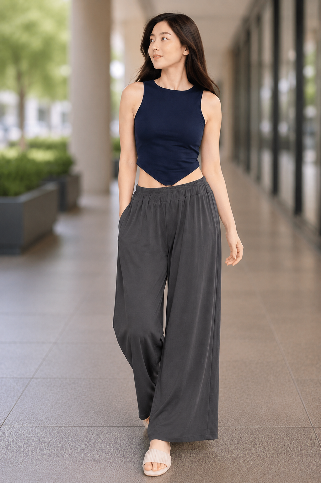 XDM-Chic Comfort  Crop Top & Flowy Wide-Leg Pants Terno Set