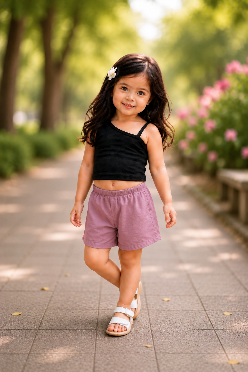 XDM-Cute Kids One-Shoulder Cotton Spandex Top & Challis Shorts Set