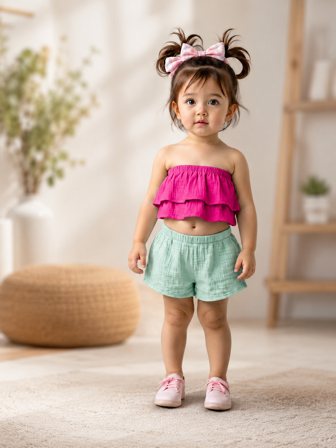 XDM-Girls Challis Tube Ruffle Terno Set