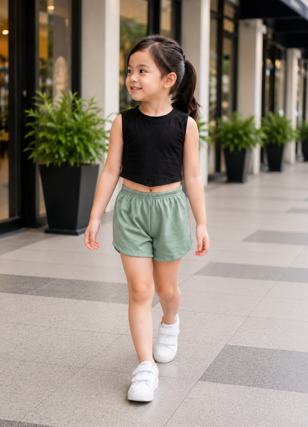 XDM-Cute Kids Summer Terno Set | Crop Top with Curved Hem + Casual Shorts