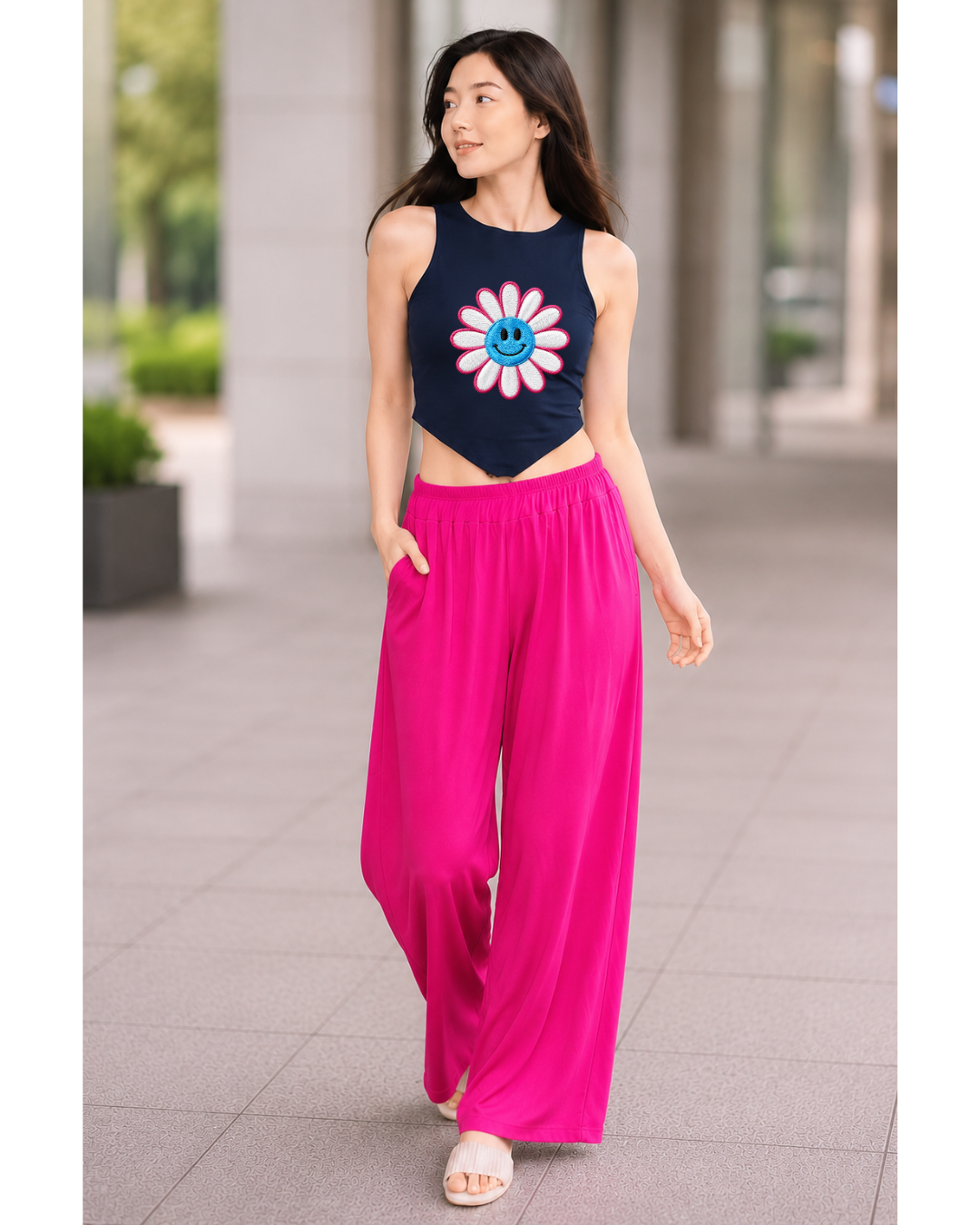 XDM-Chic Comfort  Crop Top & Flowy Wide-Leg Pants Terno Set