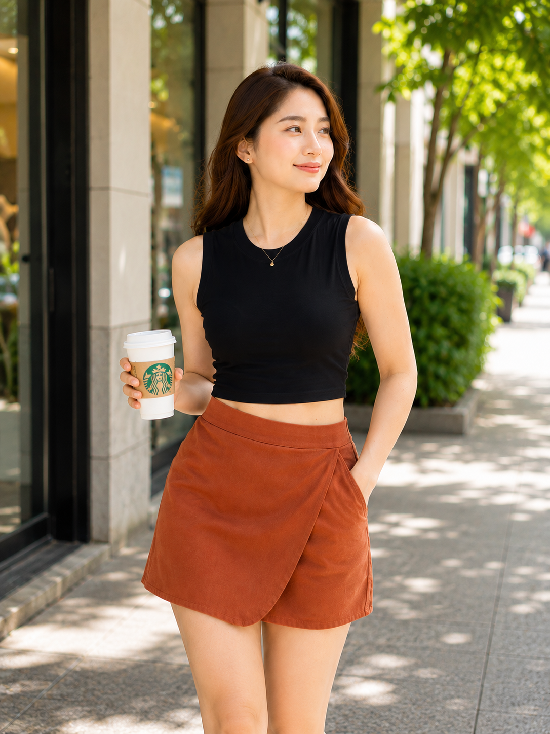 XDM-Premium Double-Lined Cotton Spandex Crop Top + Linen Pocket Skort Set