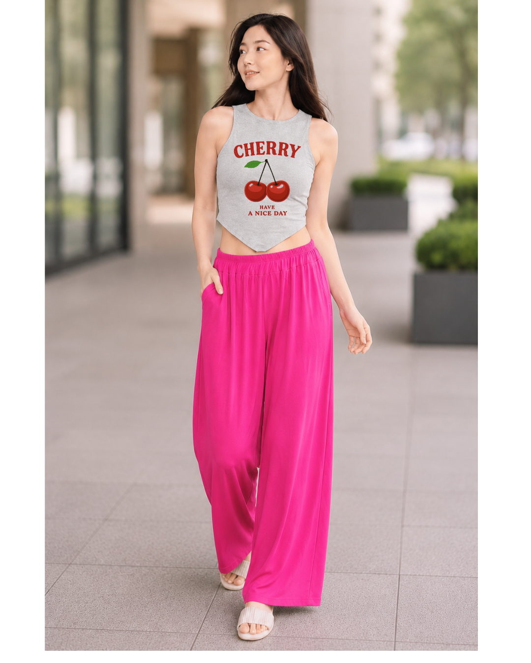 XDM-Chic Comfort  Crop Top & Flowy Wide-Leg Pants Terno Set
