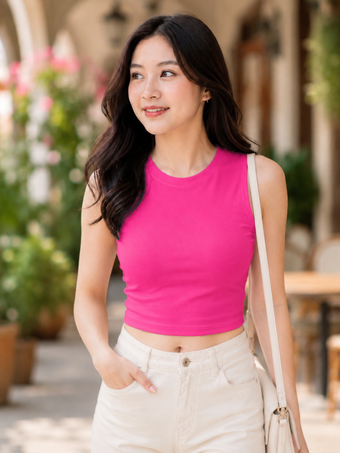 XDM-Premium Cotton Spandex Sleeveless Crop Top for Women