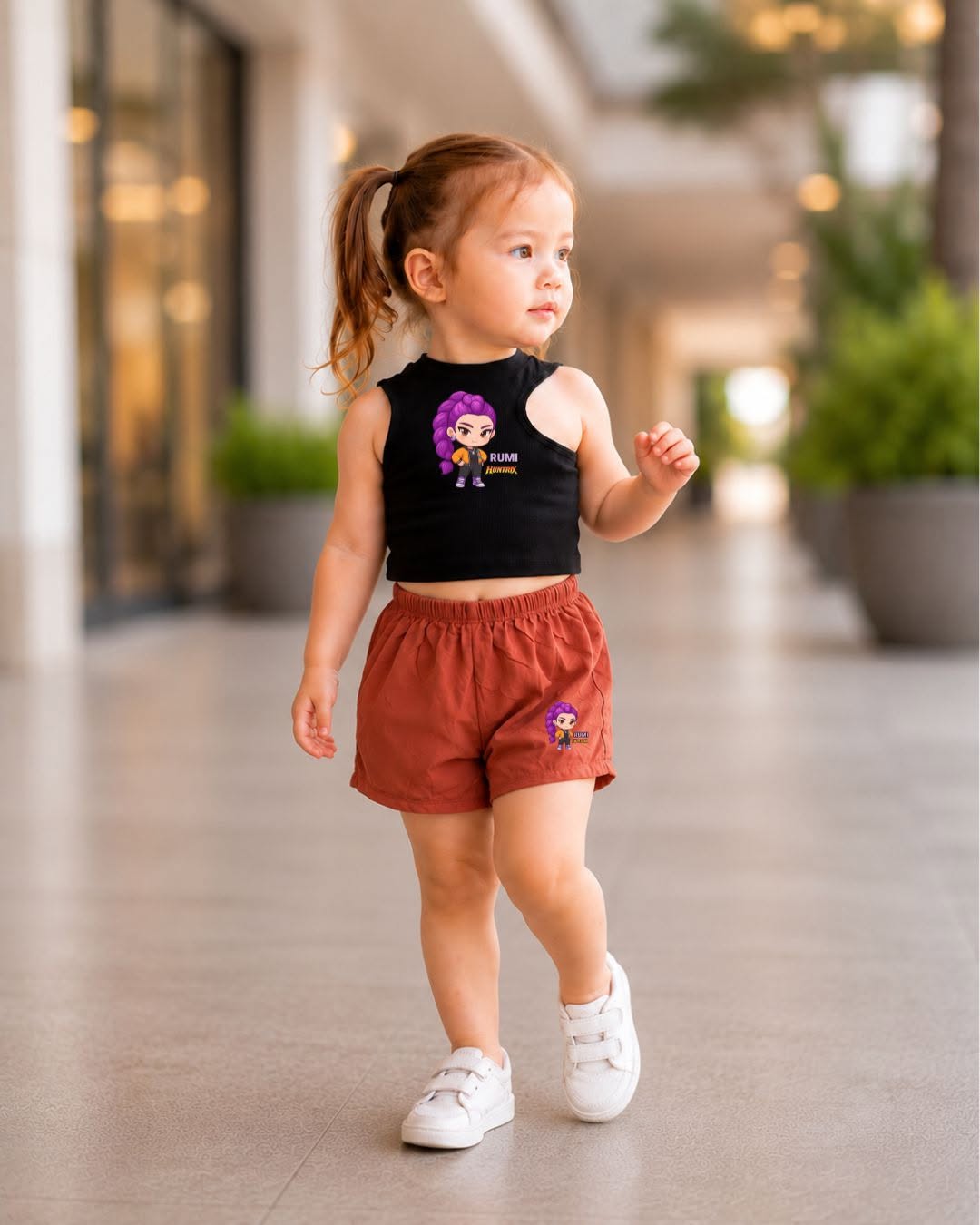 XDM-Trendy Kids Cotton Spandex Cut-Out Top with Challis Shorts Set