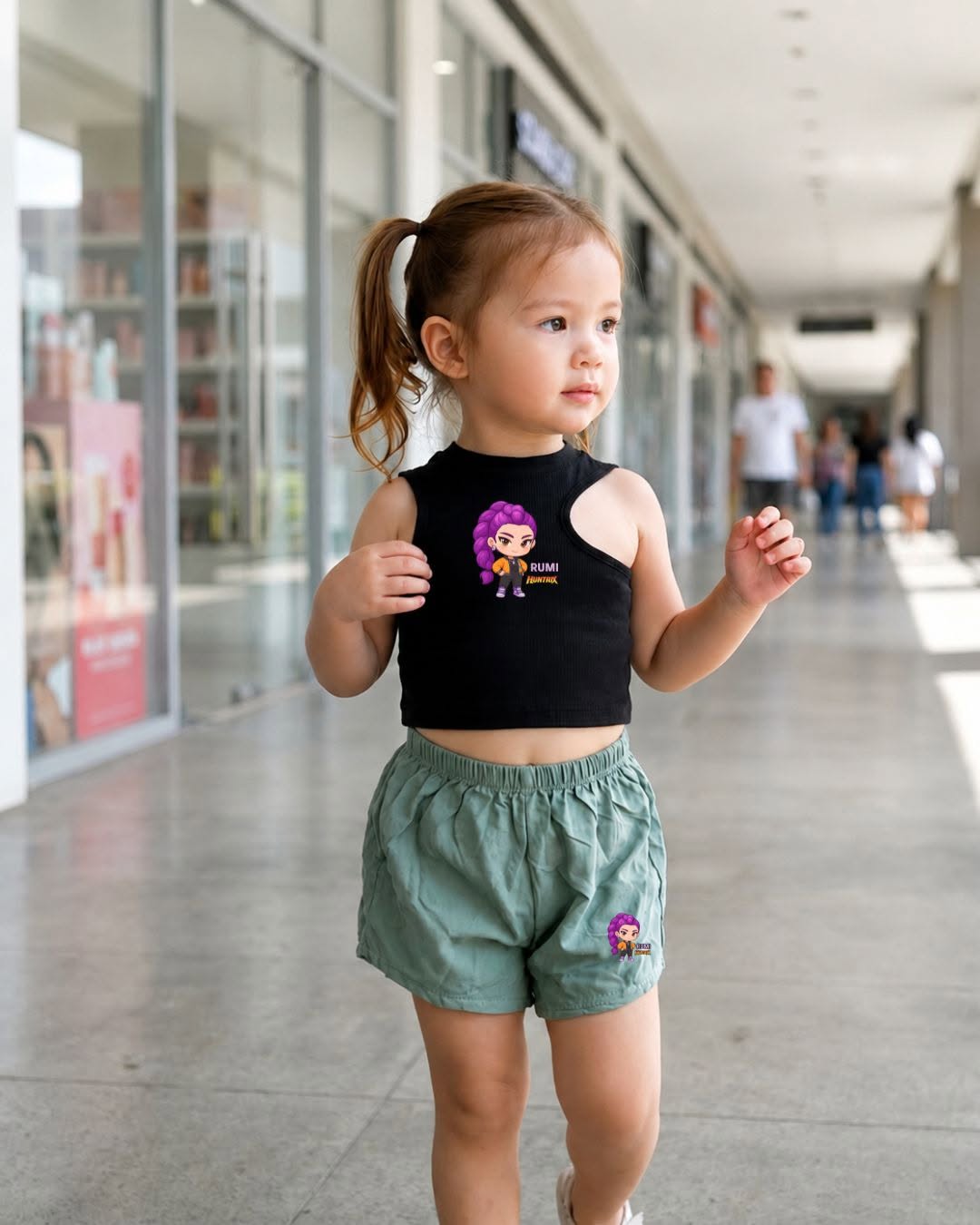 XDM-Trendy Kids Cotton Spandex Cut-Out Top with Challis Shorts Set