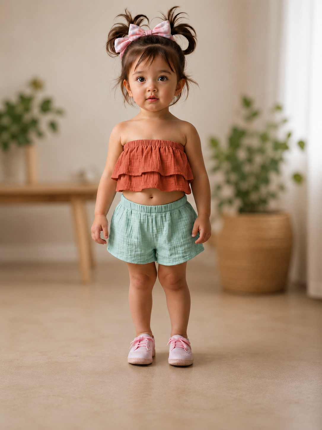 XDM-Girls Challis Tube Ruffle Terno Set