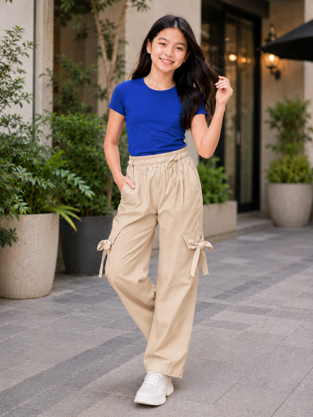 XDM-Fashionista Bow Cargo Terno Set  | Double-Lined Stretch Top + Wide-Leg Twill Pants