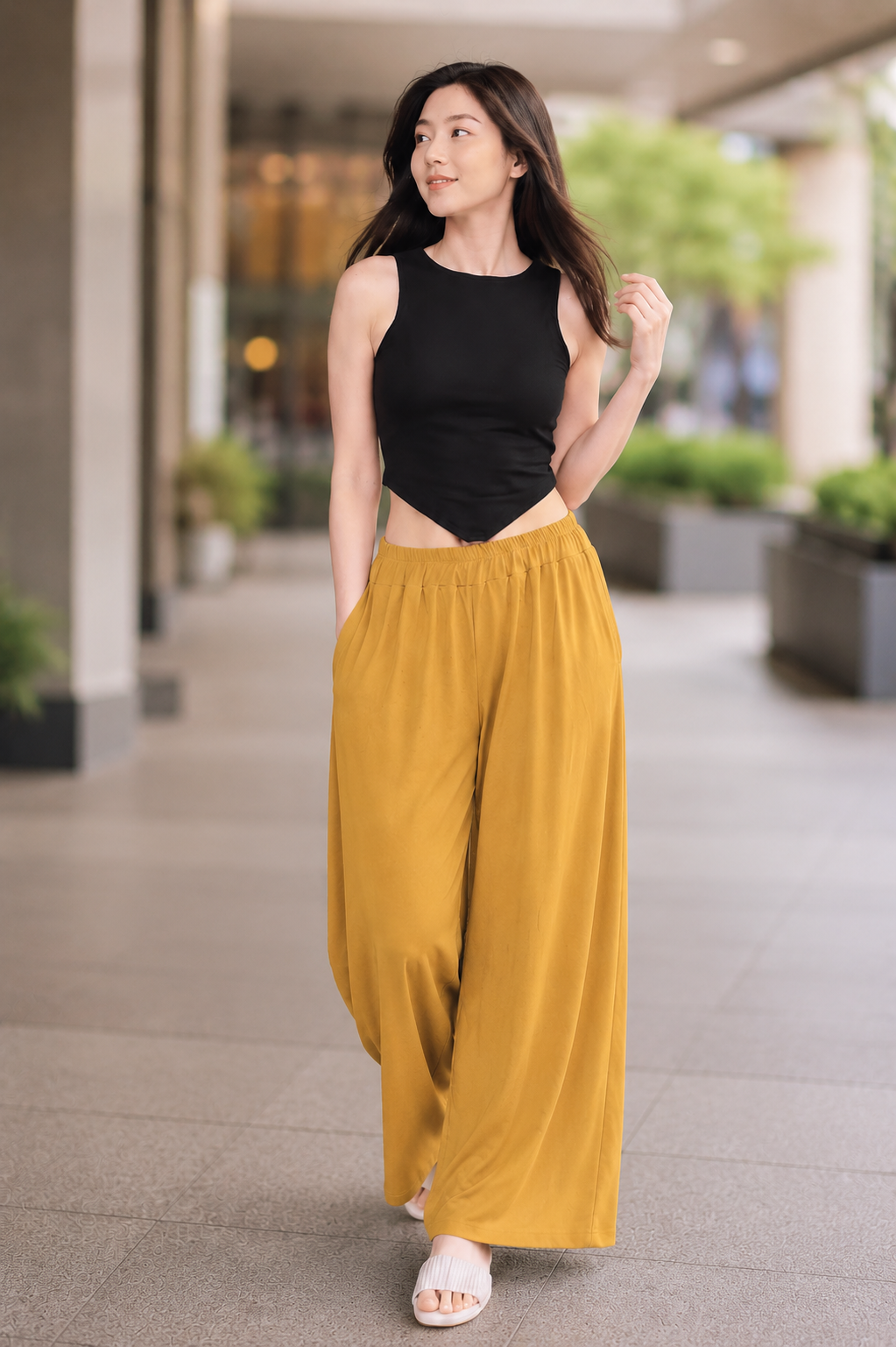 XDM-Chic Comfort  Crop Top & Flowy Wide-Leg Pants Terno Set