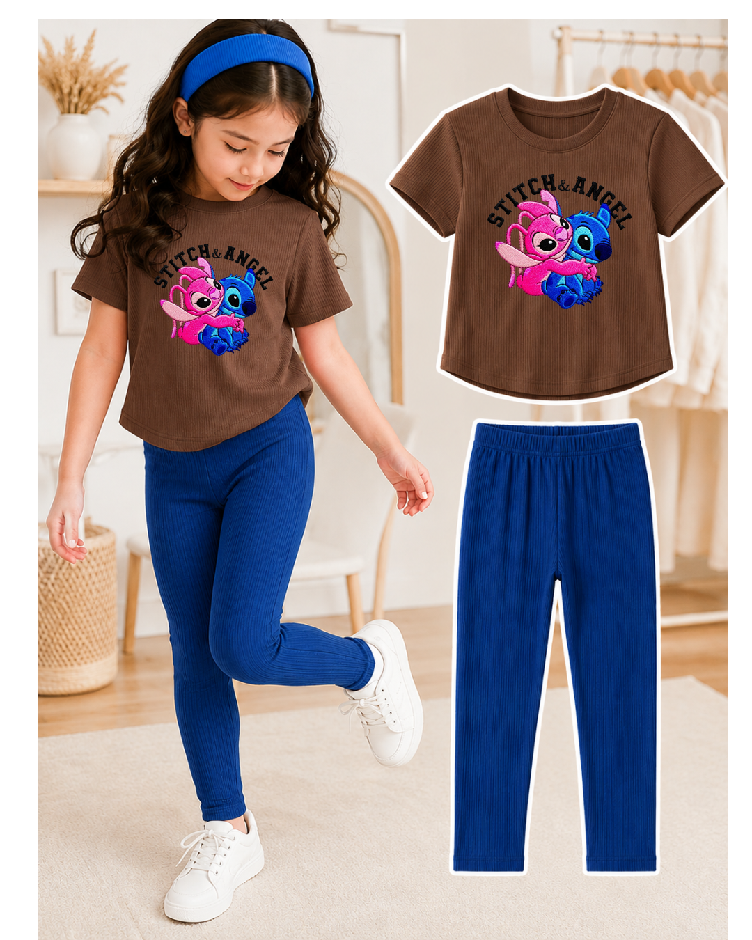 XDM-Kids 3-Piece Terno Set | Cotton Knitted Ribbed T-Shirt + Leggings + Headband