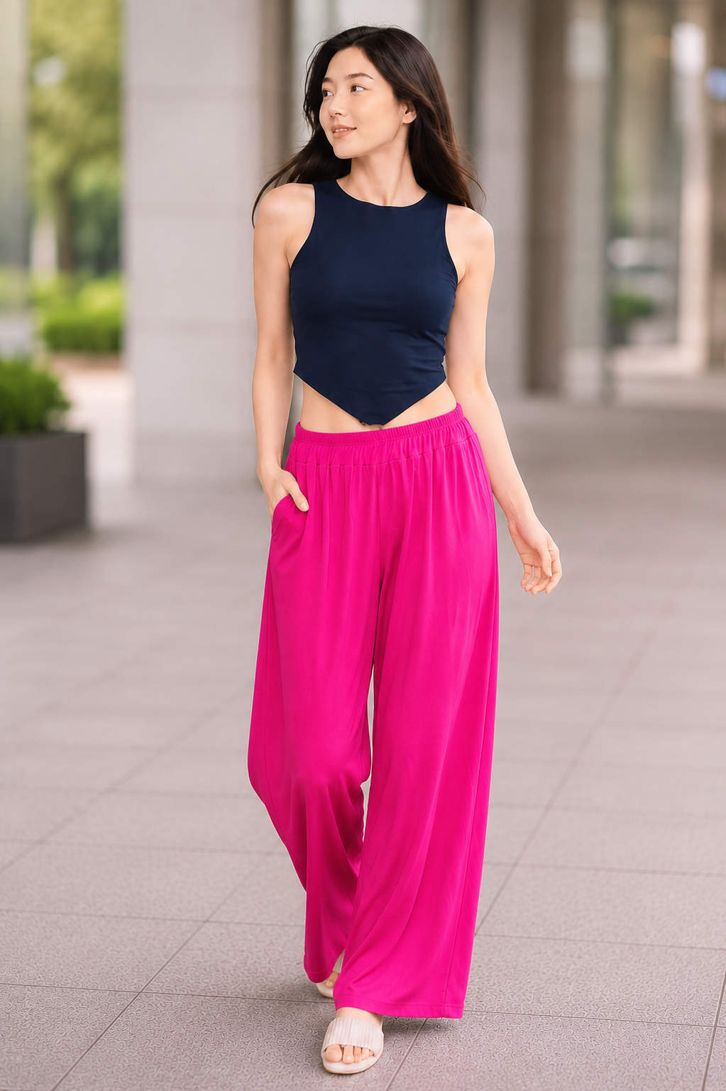 XDM-Chic Comfort  Crop Top & Flowy Wide-Leg Pants Terno Set