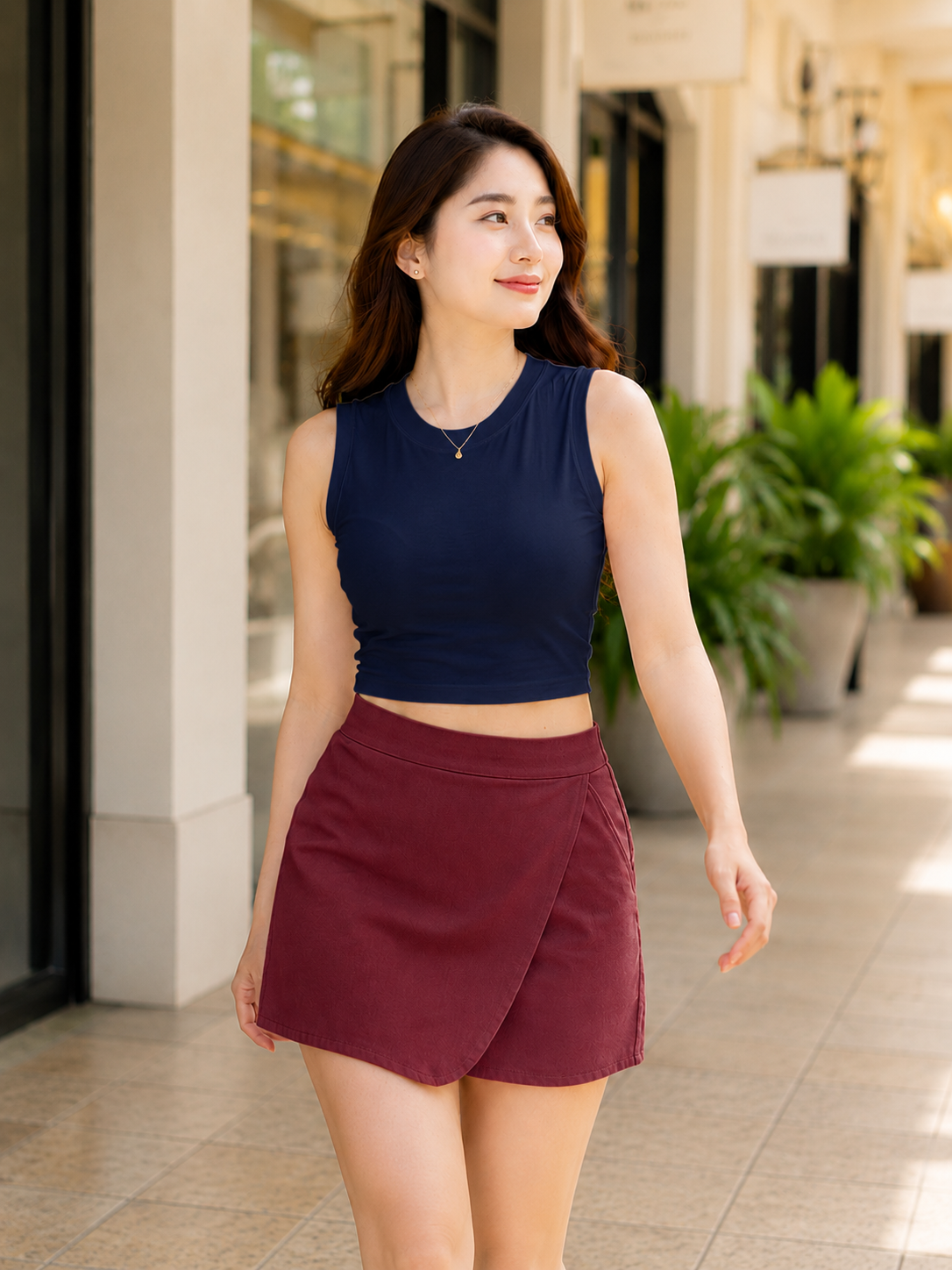 XDM-Premium Double-Lined Cotton Spandex Crop Top + Linen Pocket Skort Set