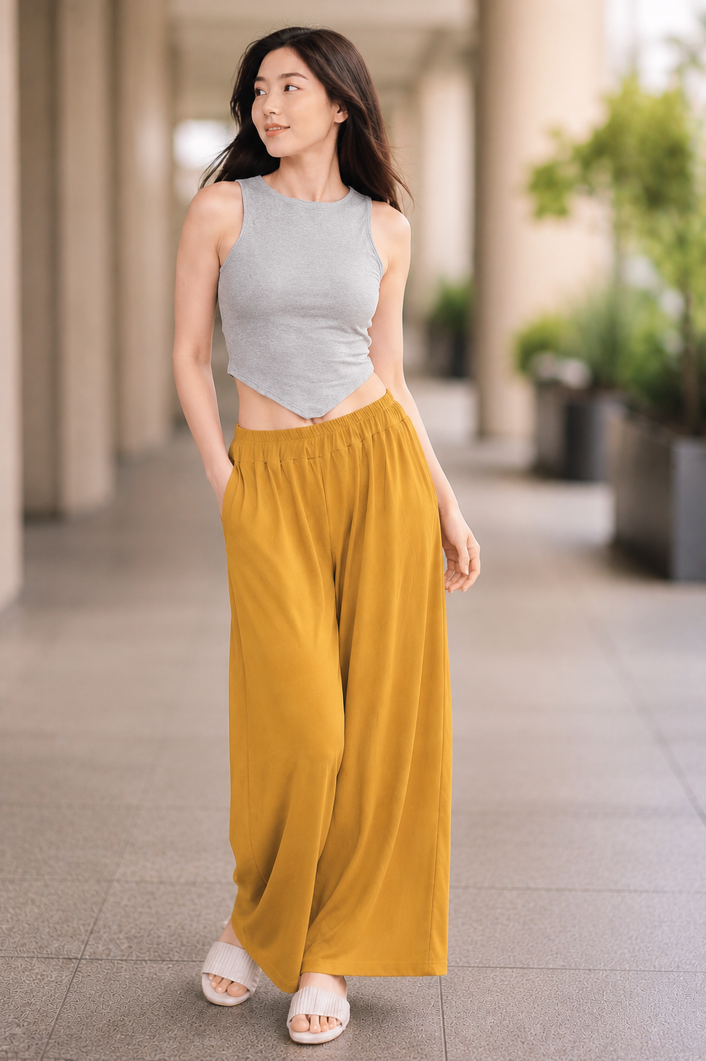 XDM-Chic Comfort  Crop Top & Flowy Wide-Leg Pants Terno Set