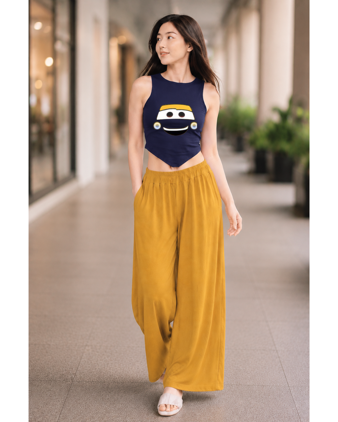 XDM-Chic Comfort  Crop Top & Flowy Wide-Leg Pants Terno Set