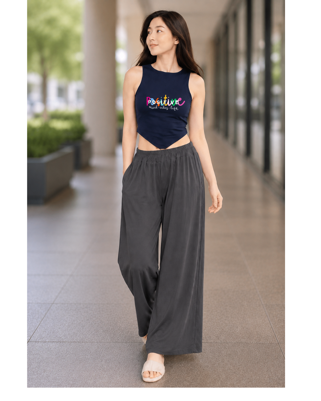XDM-Chic Comfort  Crop Top & Flowy Wide-Leg Pants Terno Set