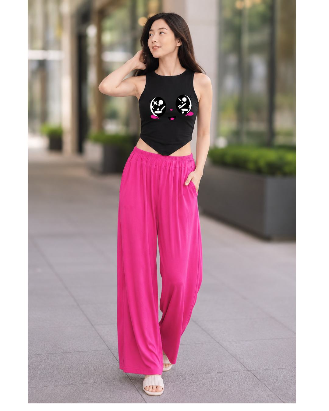 XDM-Chic Comfort  Crop Top & Flowy Wide-Leg Pants Terno Set