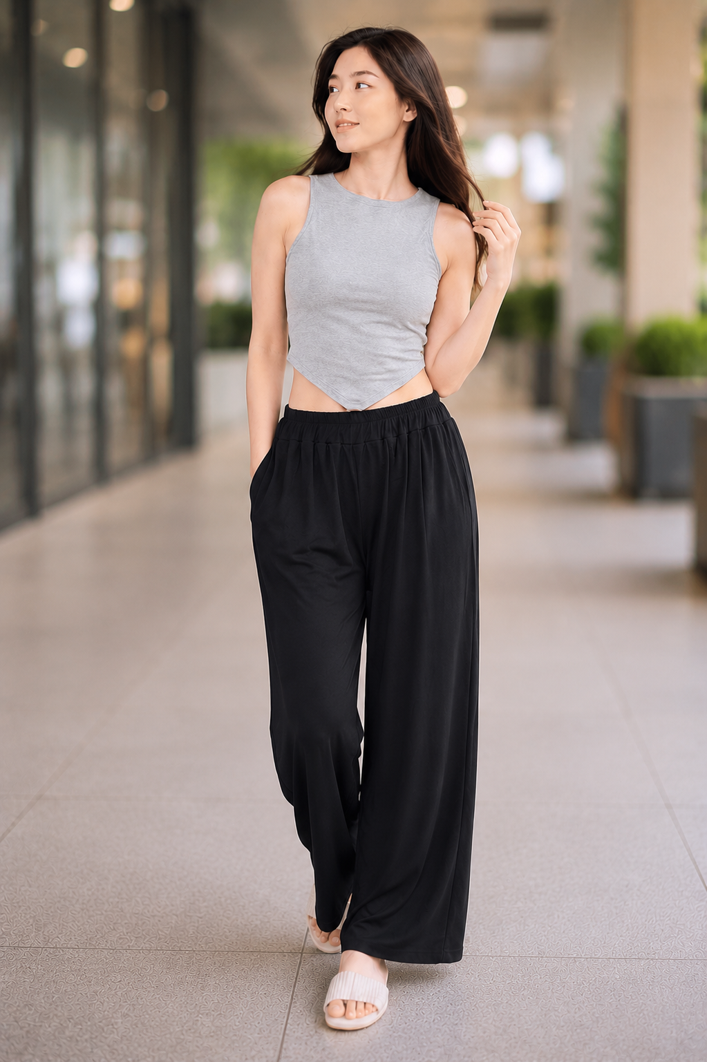 XDM-Chic Comfort  Crop Top & Flowy Wide-Leg Pants Terno Set