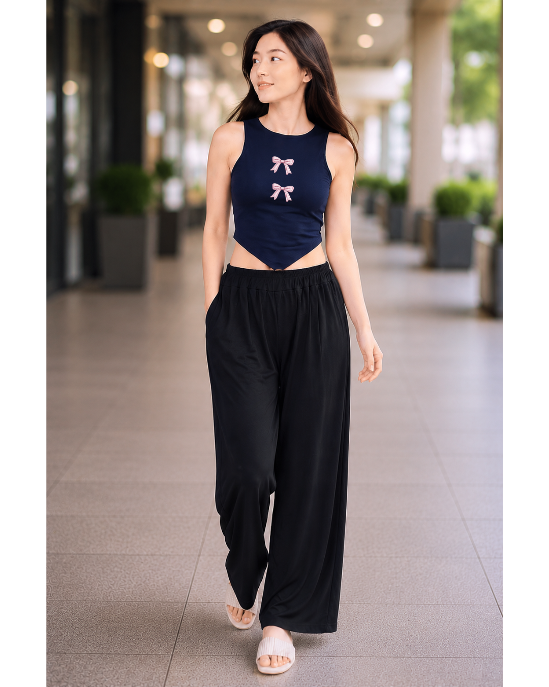 XDM-Chic Comfort  Crop Top & Flowy Wide-Leg Pants Terno Set