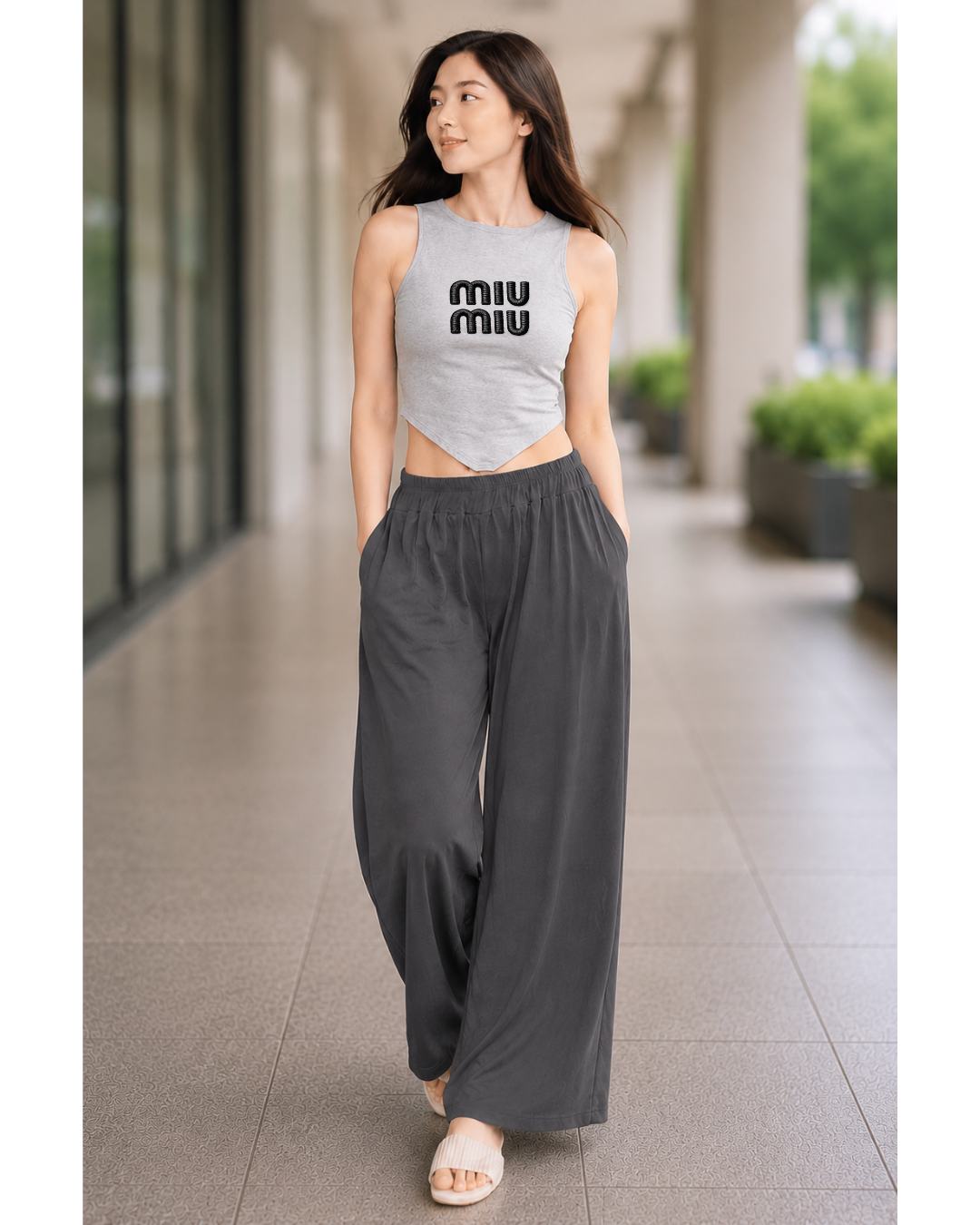 XDM-Chic Comfort  Crop Top & Flowy Wide-Leg Pants Terno Set