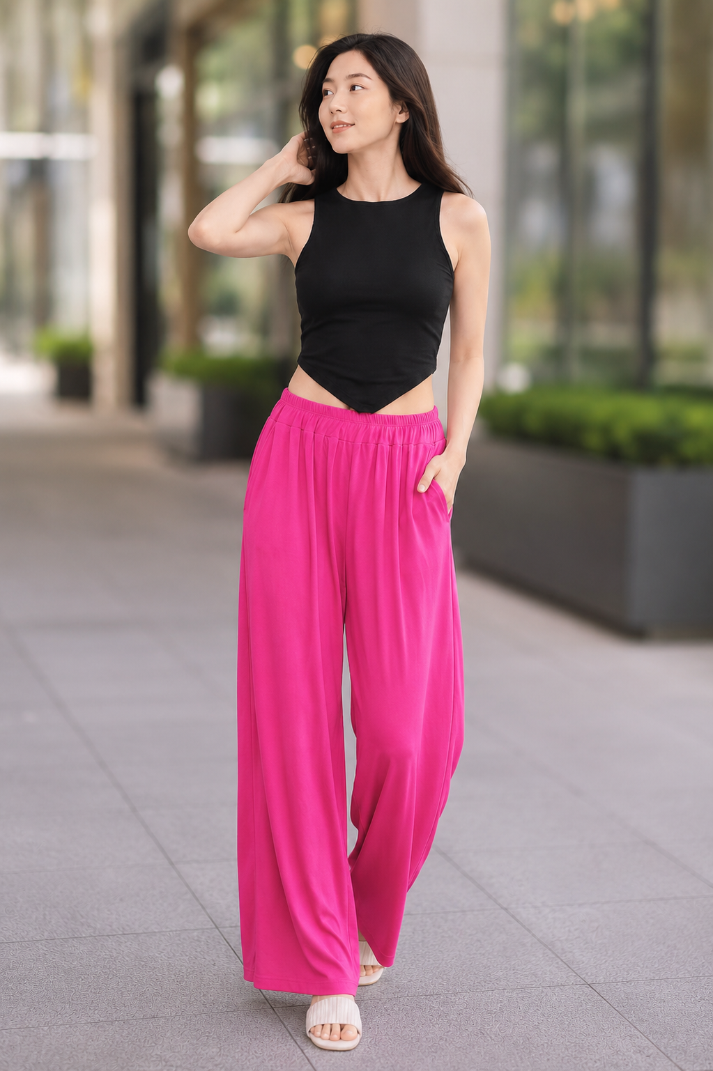 XDM-Chic Comfort  Crop Top & Flowy Wide-Leg Pants Terno Set