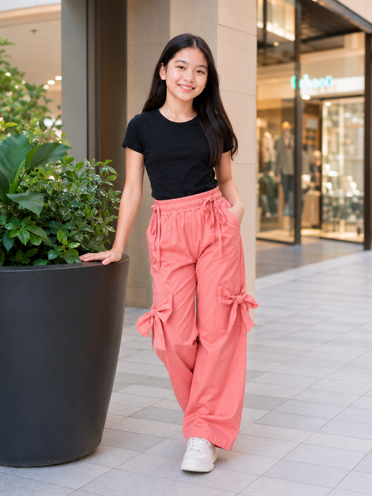 XDM-Fashionista Bow Cargo Terno Set  | Double-Lined Stretch Top + Wide-Leg Twill Pants