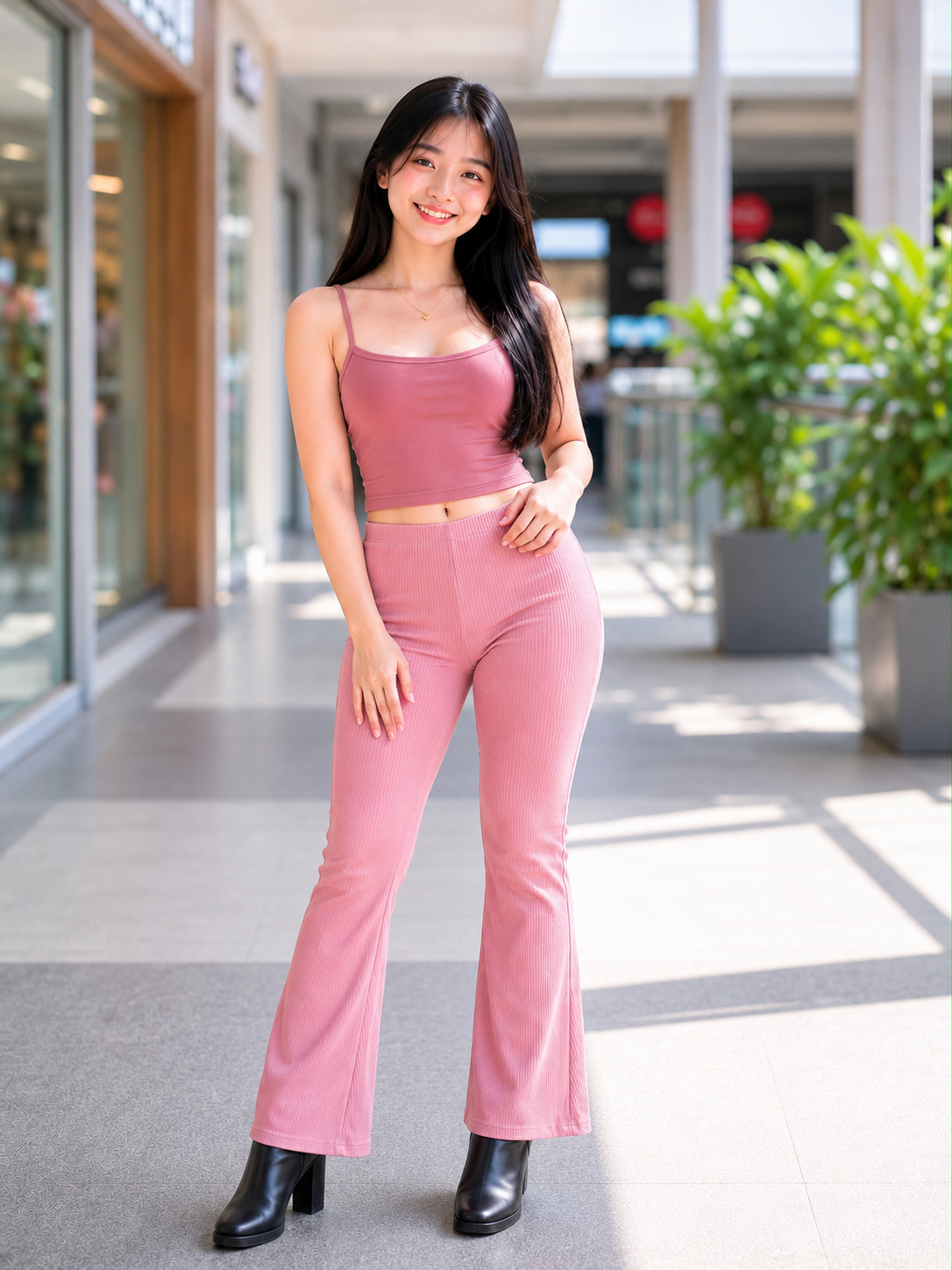 XDM-Chic Everyday Terno Set – Double-Lined Crop Top & Ribbed Flare Pants