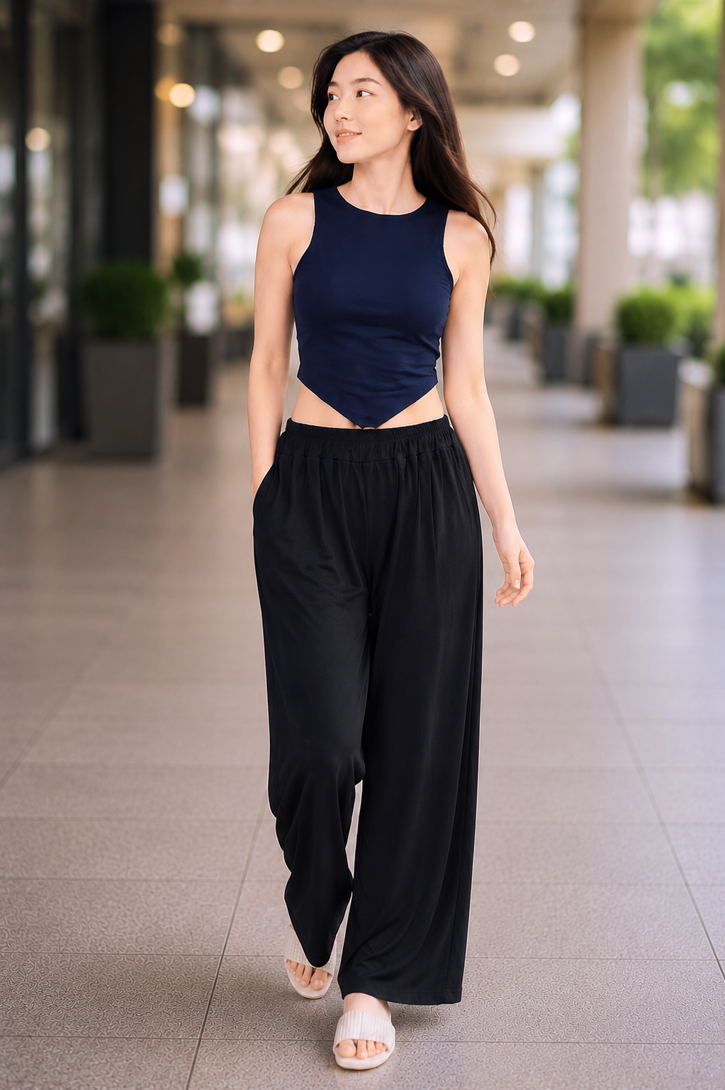 XDM-Chic Comfort  Crop Top & Flowy Wide-Leg Pants Terno Set