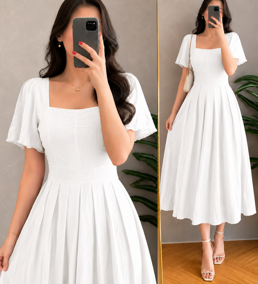 XDM-Celeste Premium Soft Linen Flare Dress | Classy Midi Dress for Women