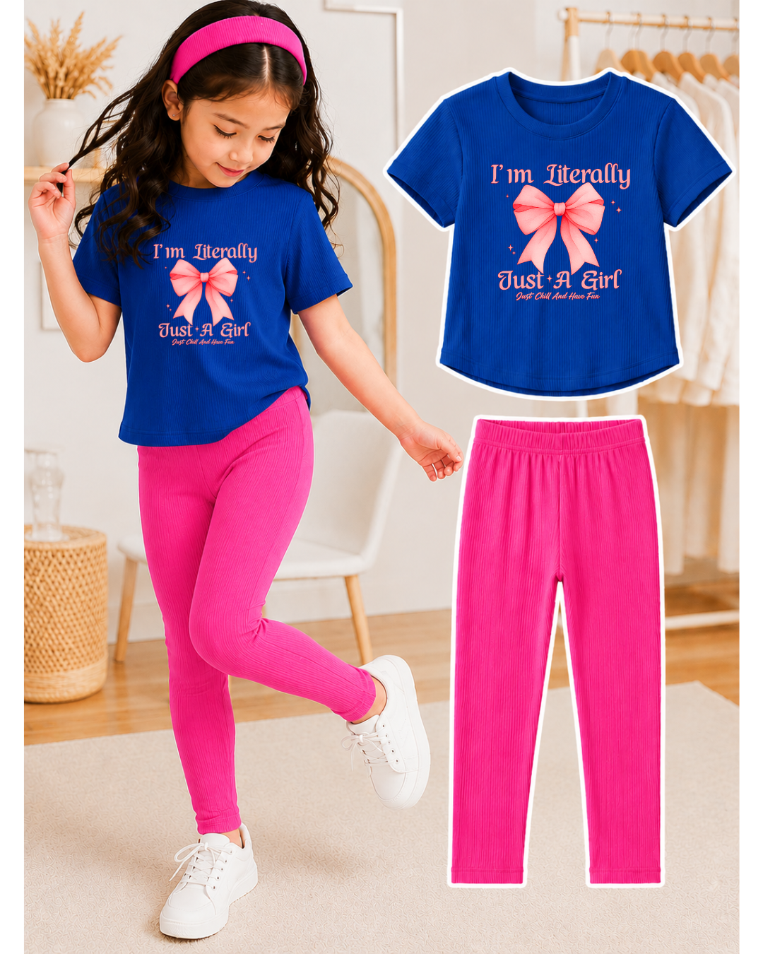 XDM-Kids 3-Piece Terno Set | Cotton Knitted Ribbed T-Shirt + Leggings + Headband