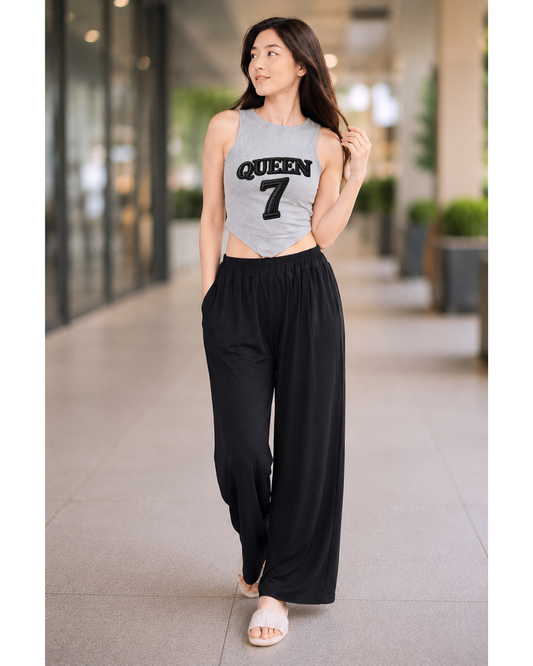 XDM-Chic Comfort  Crop Top & Flowy Wide-Leg Pants Terno Set