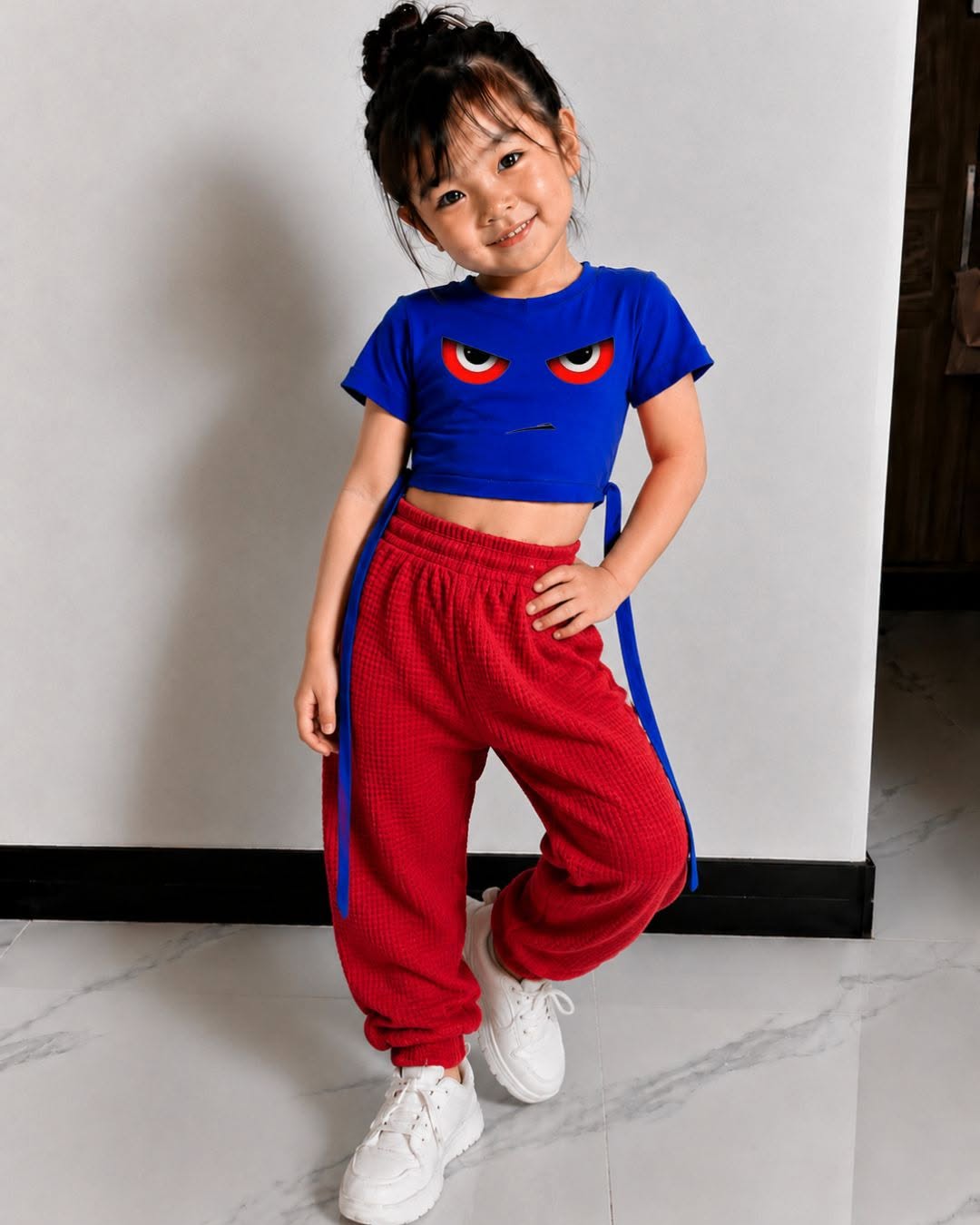 XDM-Kids Cotton Spandex Crop Top with Waffle Jogger Pants Terno Set