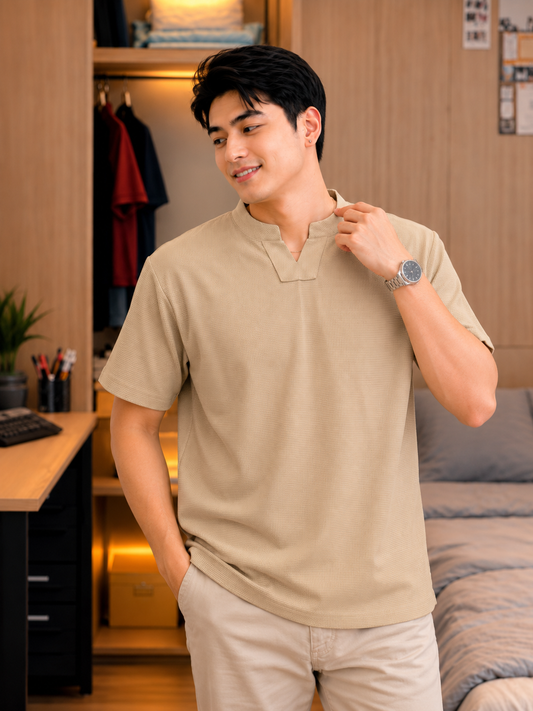 XDM-Sebastian Waffle Mandarin Collar Tee | Premium Waffle Fabric