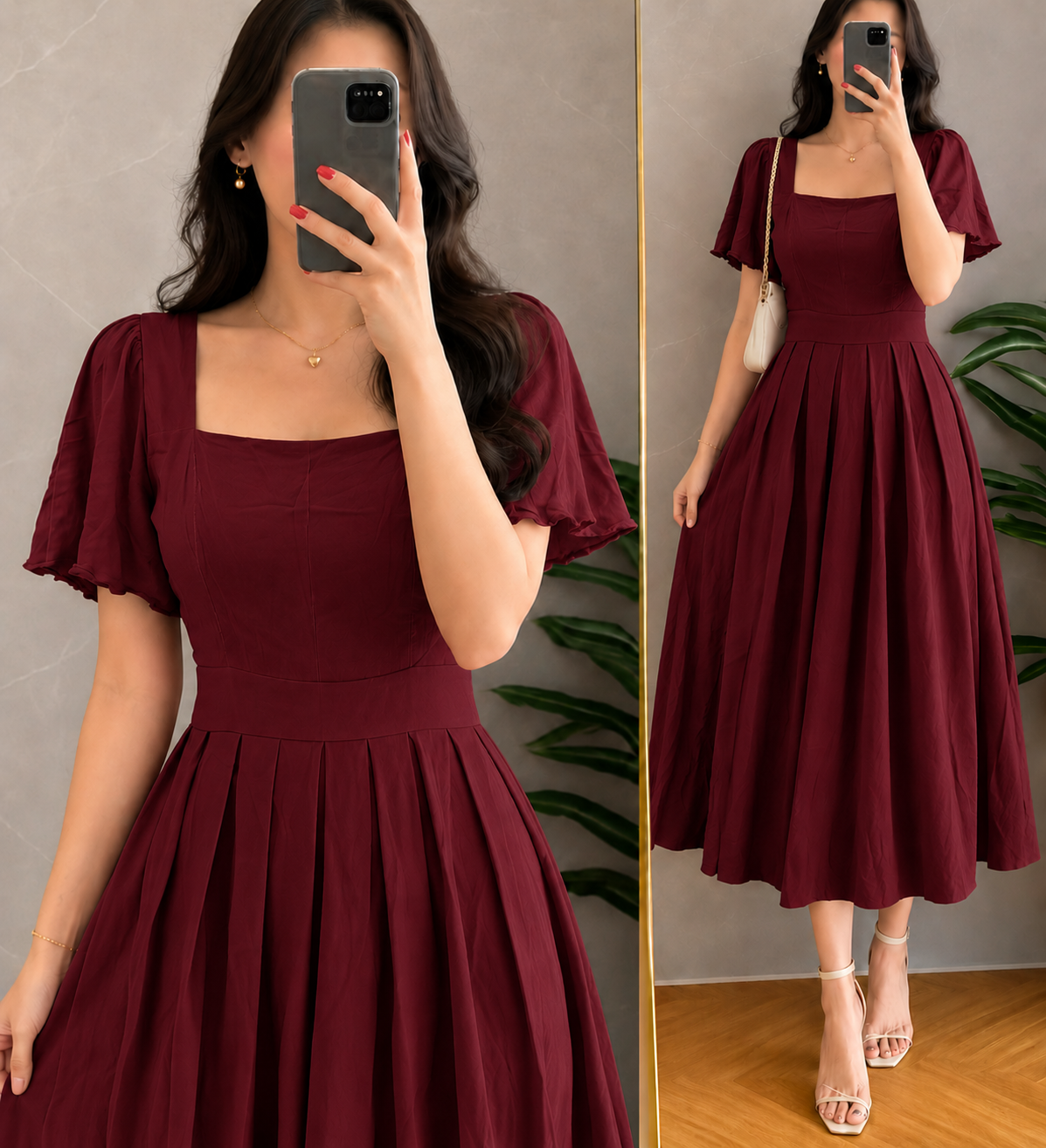 XDM-Celeste Premium Soft Linen Flare Dress | Classy Midi Dress for Women