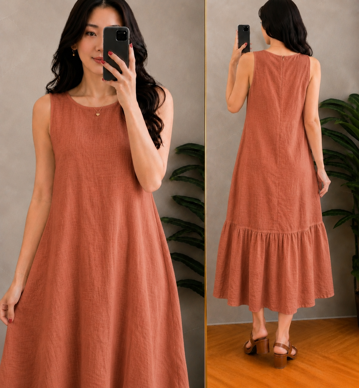 XDM-Cotton Linen Zipper Back Maxi Dress