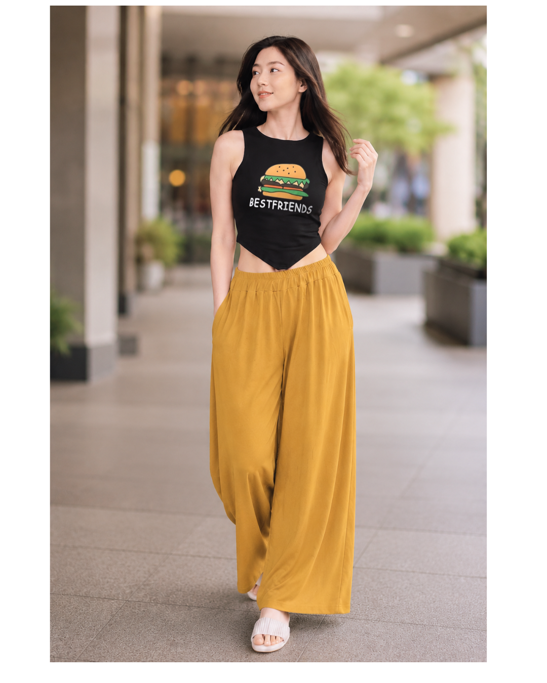 XDM-Chic Comfort  Crop Top & Flowy Wide-Leg Pants Terno Set