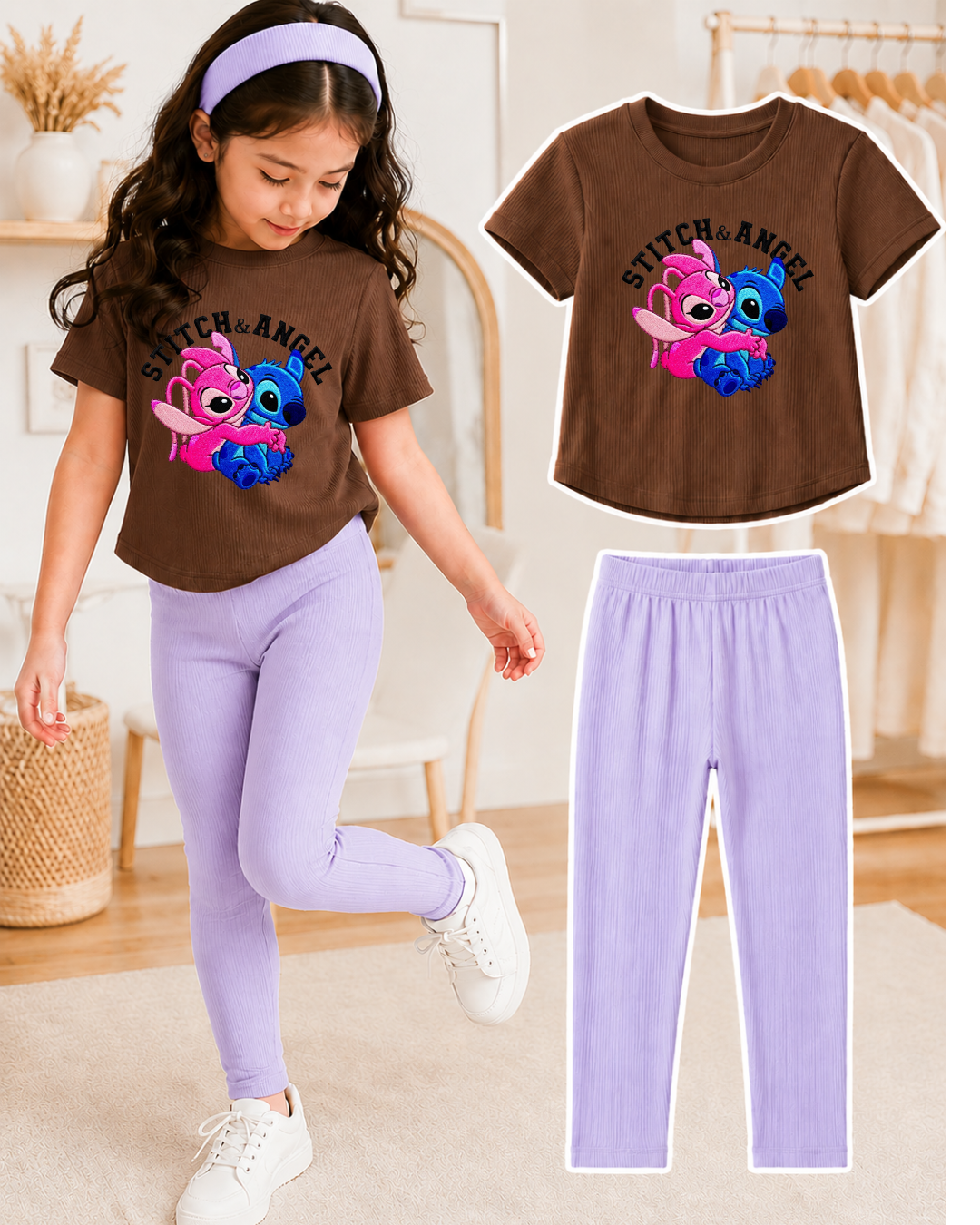 XDM-Kids 3-Piece Terno Set | Cotton Knitted Ribbed T-Shirt + Leggings + Headband