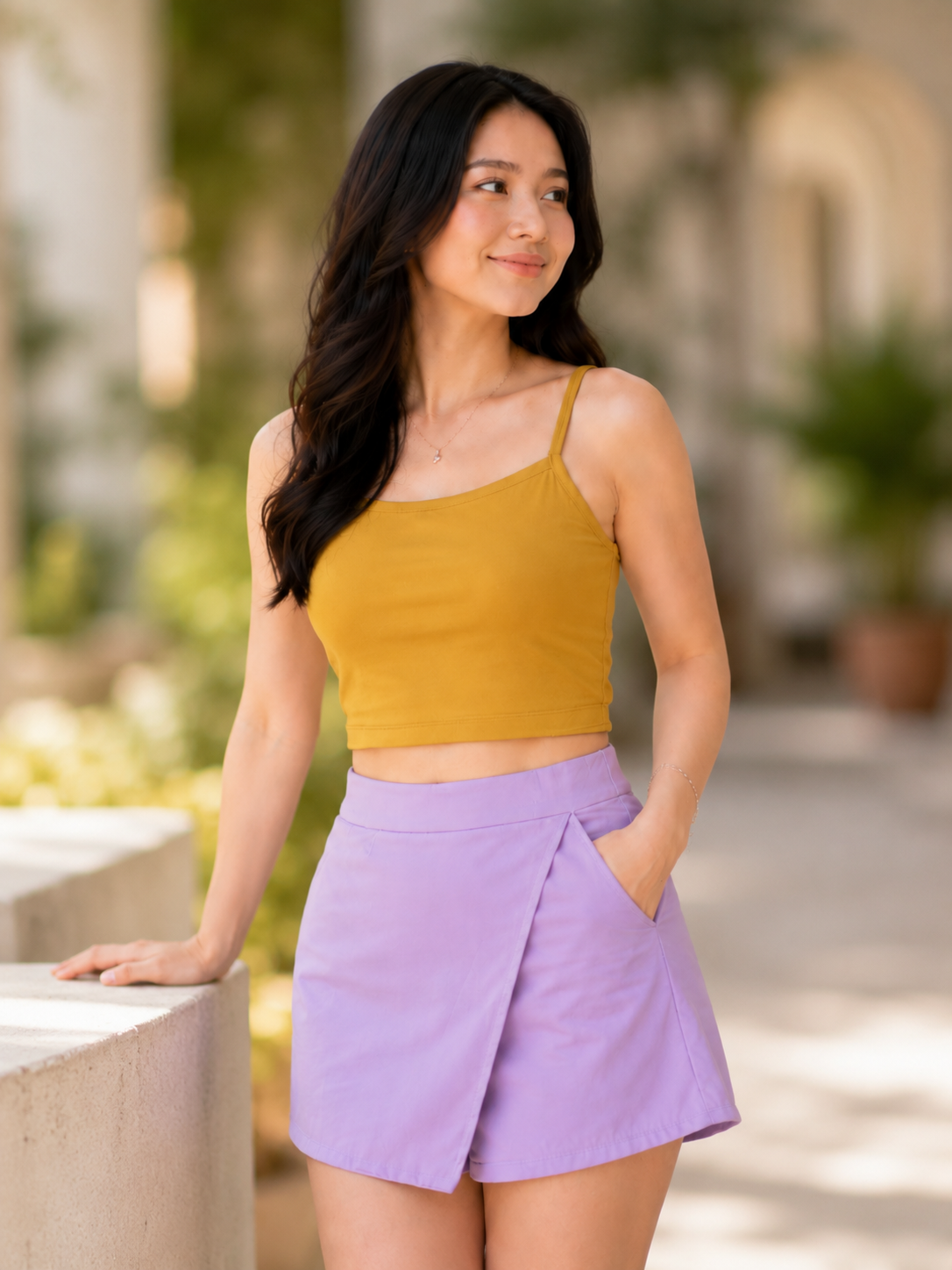 XDM-ChicEase Cotton Spandex Top + Linen Skort Set