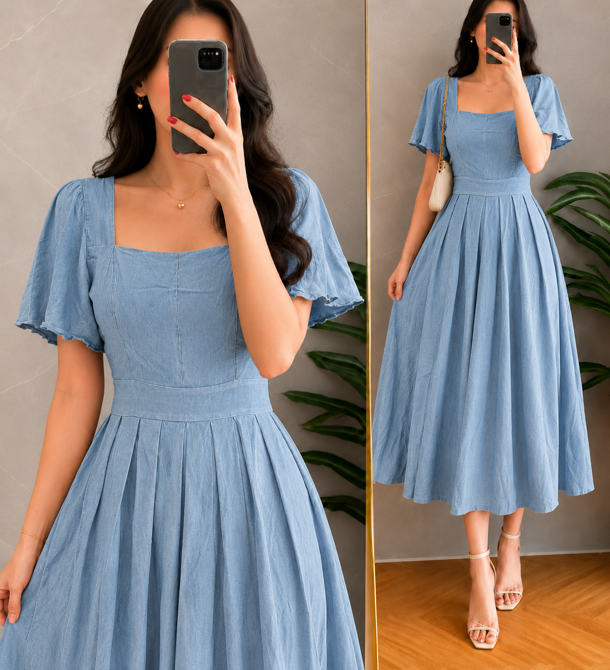 XDM-Celeste Premium Soft Linen Flare Dress | Classy Midi Dress for Women