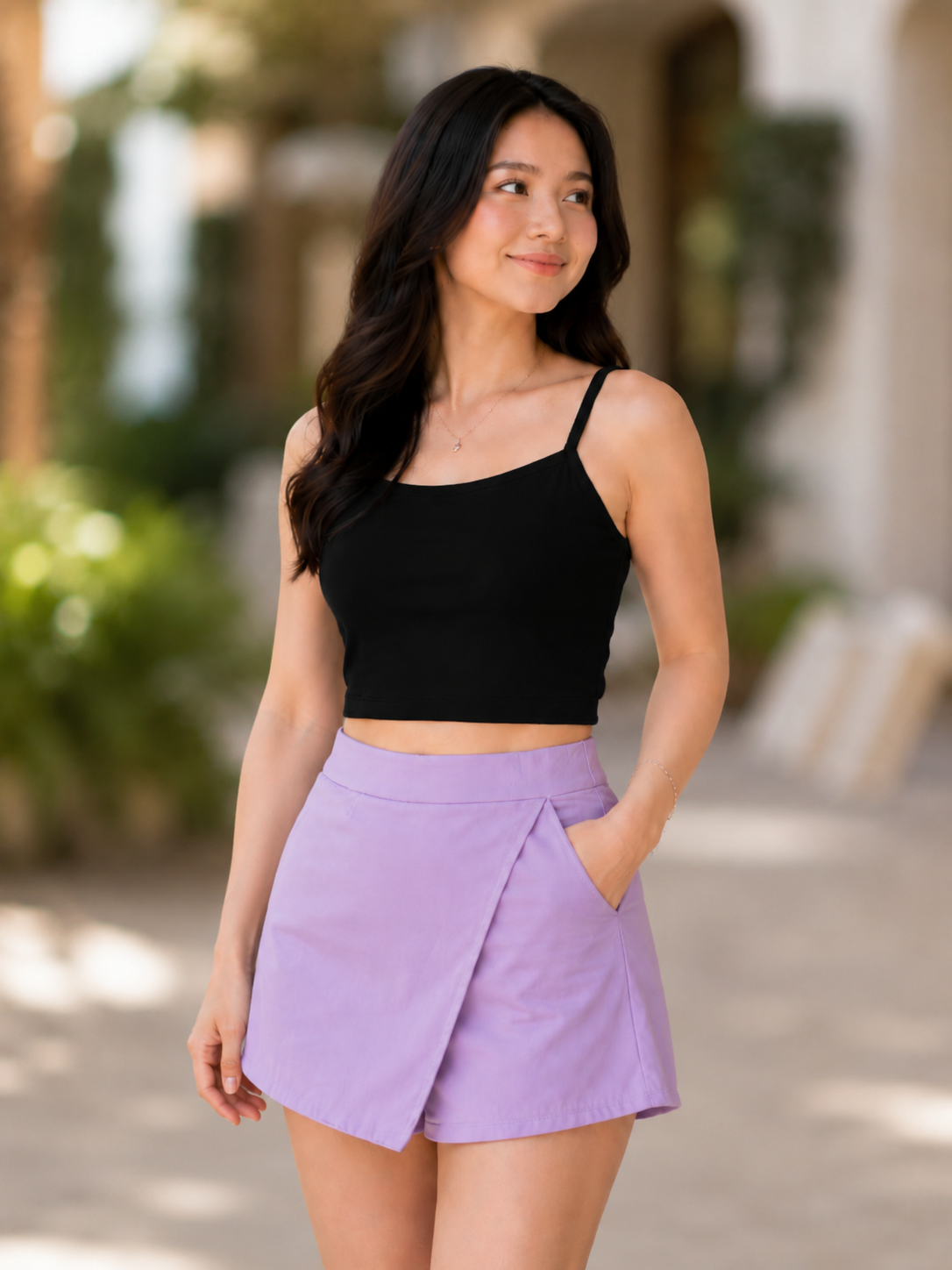 XDM-ChicEase Cotton Spandex Top + Linen Skort Set