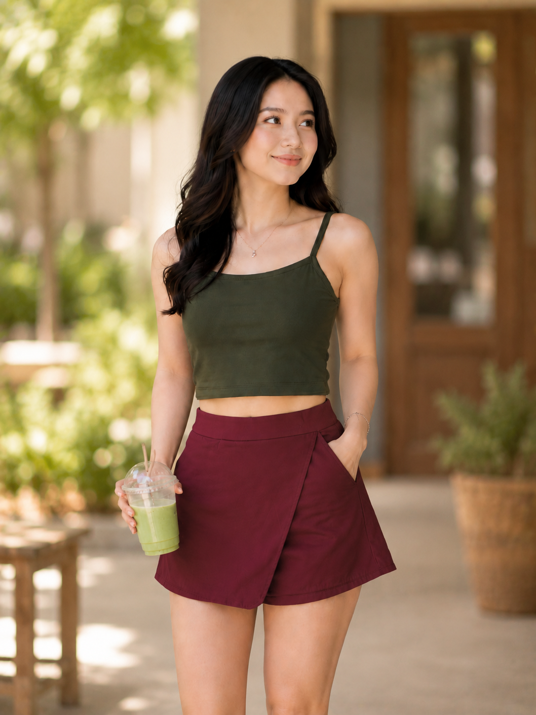 XDM-ChicEase Cotton Spandex Top + Linen Skort Set