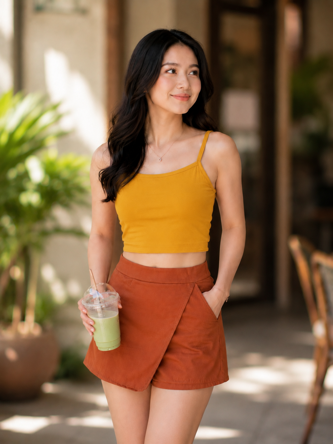 XDM-ChicEase Cotton Spandex Top + Linen Skort Set