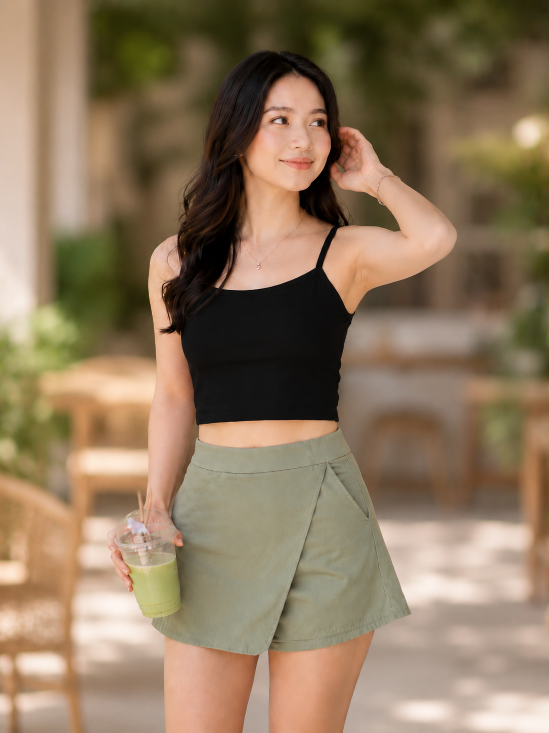 XDM-ChicEase Cotton Spandex Top + Linen Skort Set