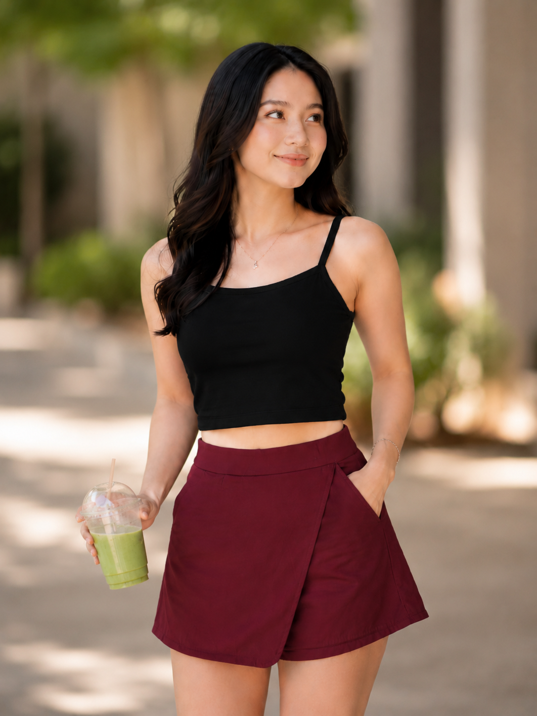 XDM-ChicEase Cotton Spandex Top + Linen Skort Set