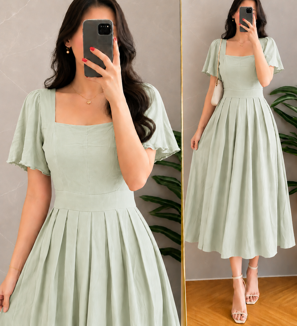 XDM-Celeste Premium Soft Linen Flare Dress | Classy Midi Dress for Women