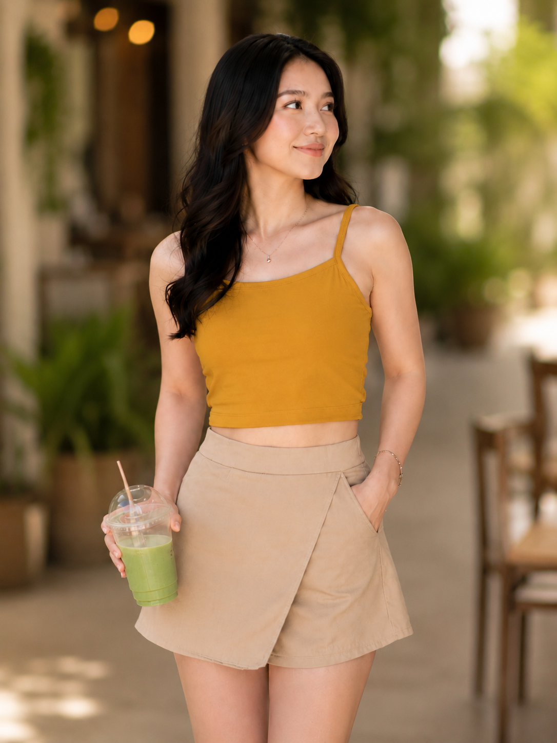 XDM-ChicEase Cotton Spandex Top + Linen Skort Set