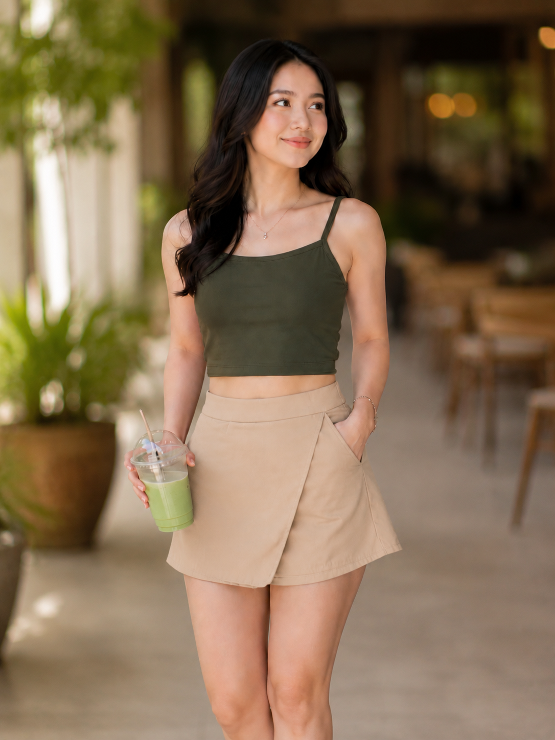 XDM-ChicEase Cotton Spandex Top + Linen Skort Set