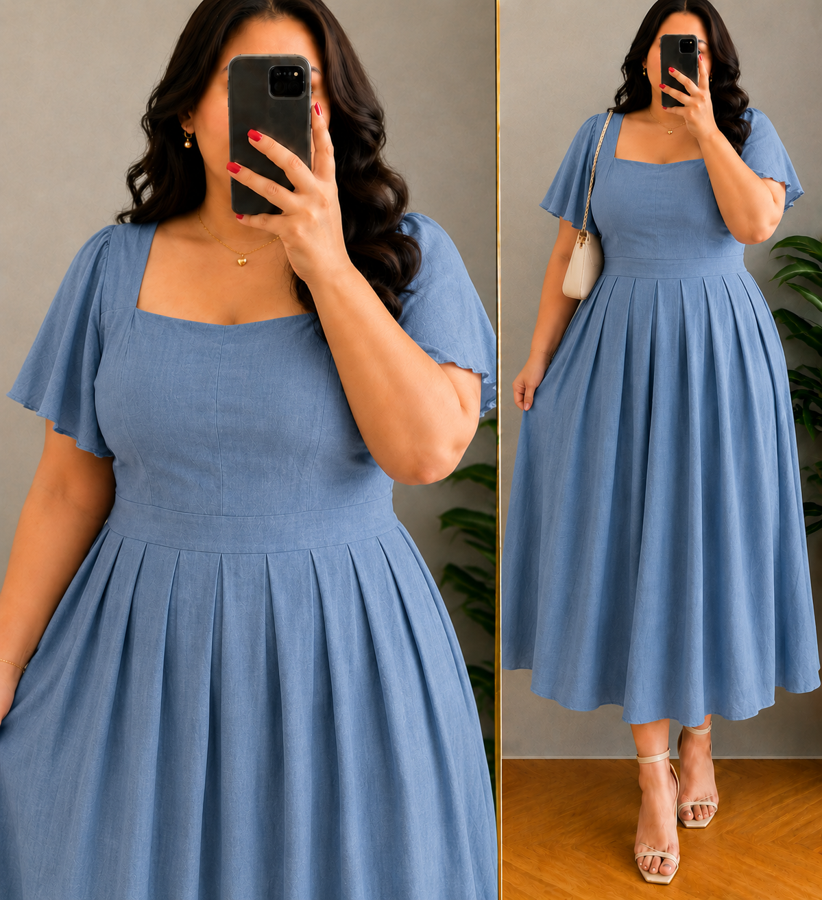 XDM-Celeste Premium Soft Linen Flare Dress | Classy Midi Dress for Women